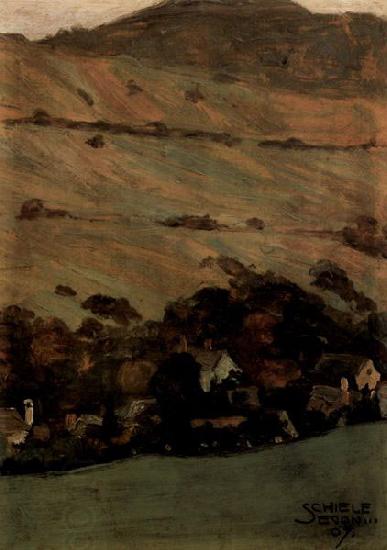 Egon Schiele Hauser vor Berghang oil painting picture